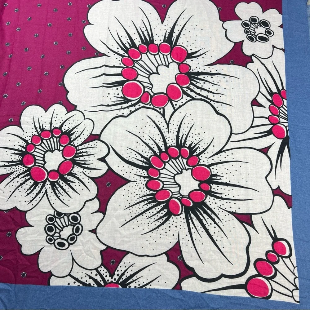 Ann Taylor Loft Floral 50” x 50” Square Scarf Fringe Edge Purple Pink